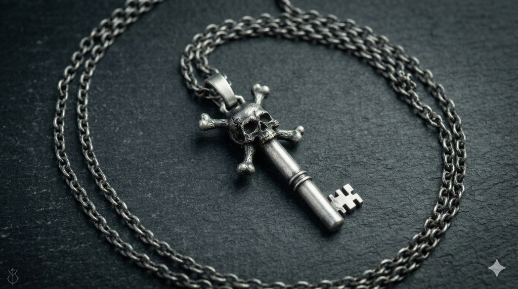 Heavy Chrome Skull Key Necklace
