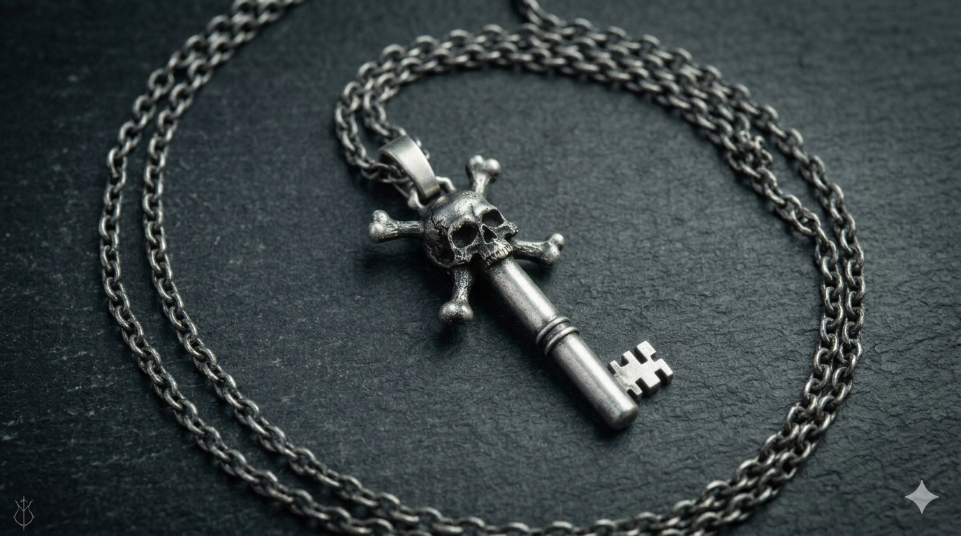 Heavy Chrome Skull Key Necklace
