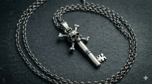 Heavy Chrome Skull Key Necklace